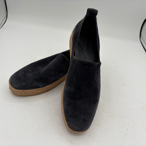 Vince Navy Blue Suede Platform Loafers Women's Size 8 Espadrille Slip On Casual - Picture 1 of 11